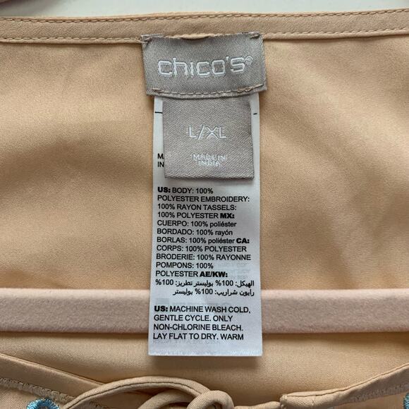 CHICO'S Poncho Fully Embroidered‎ Front Scoop Neck w/Tassel Ties Fringe Hem - Picture 10 of 12